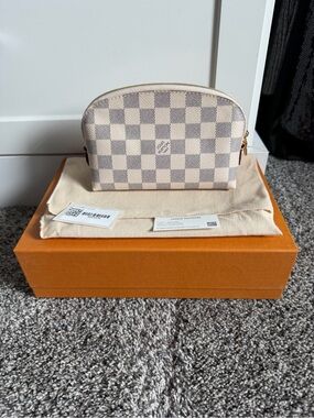 Louis Vuitton Damier Azur Mini Pouch in Cream and Light Gray